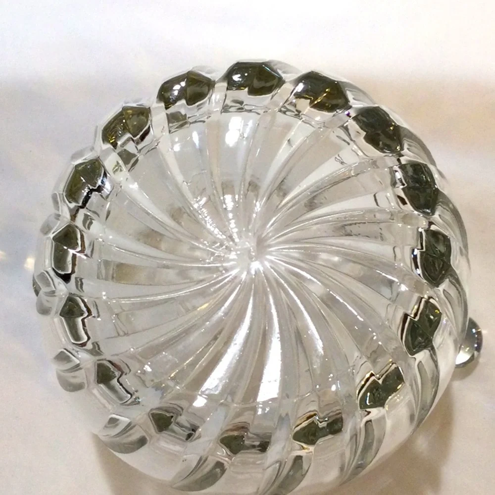 Vintage Arte Murano Italy Cut Crystal Ice Bucket w/Knob Handles